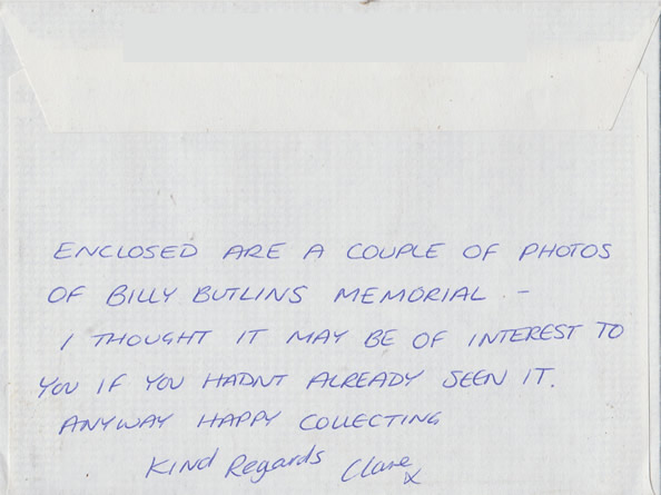 Sir Billy Butlin Grave envelope rear