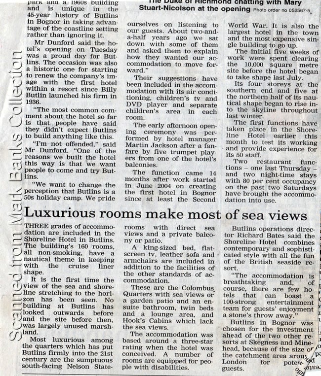 Butlins Bognor Regis Newspaper Clippings