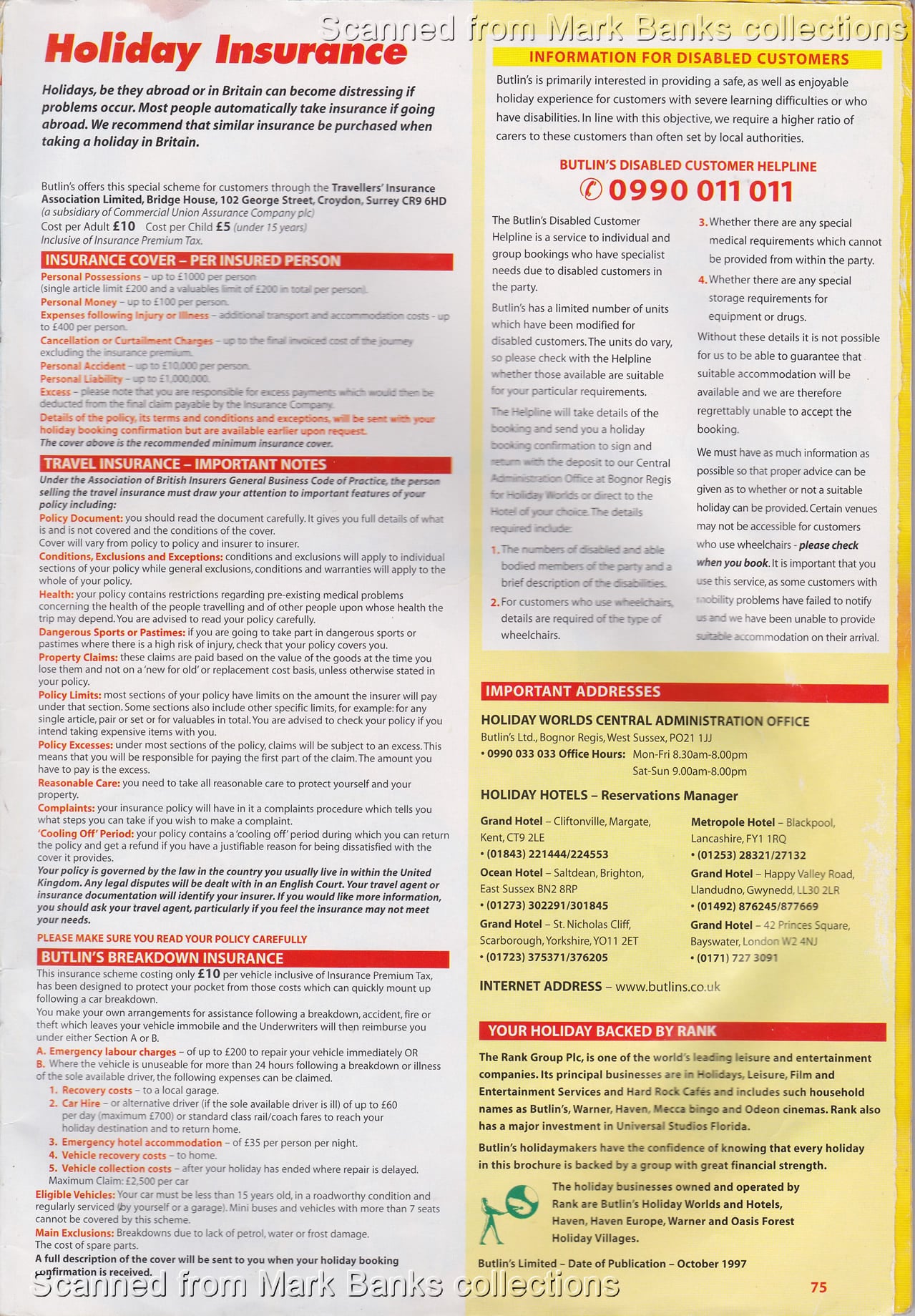 1998 Butlins Holiday Worlds Brochure