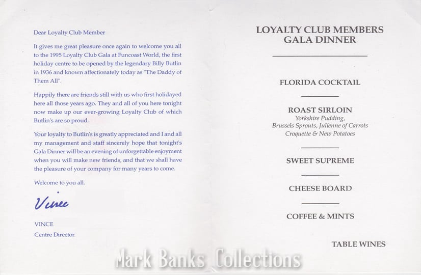 Butlins Loyalty Club Gala Dinner 1995