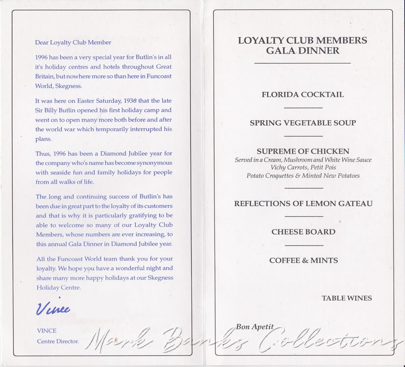 Butlins Loyalty Club Gala Dinner 1996