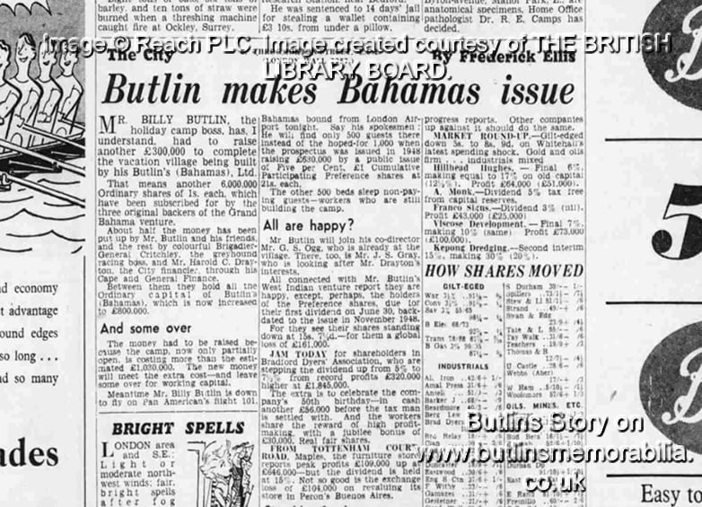Butlins Caribbean article Daily Express - Thursday 09 March 1950