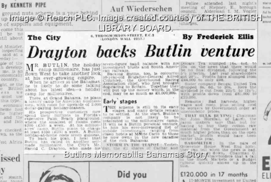 Daily Express - Thursday 17 June 1948 - Butlins Memorabilia Bahamas Story