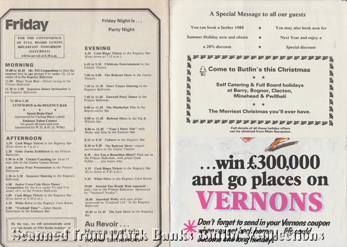 Butlins Minehead 1980 Guide