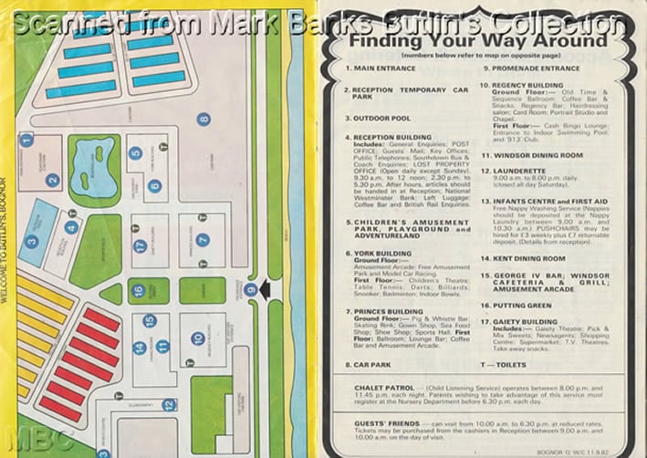 1982 Butlins Bognor Regis Map