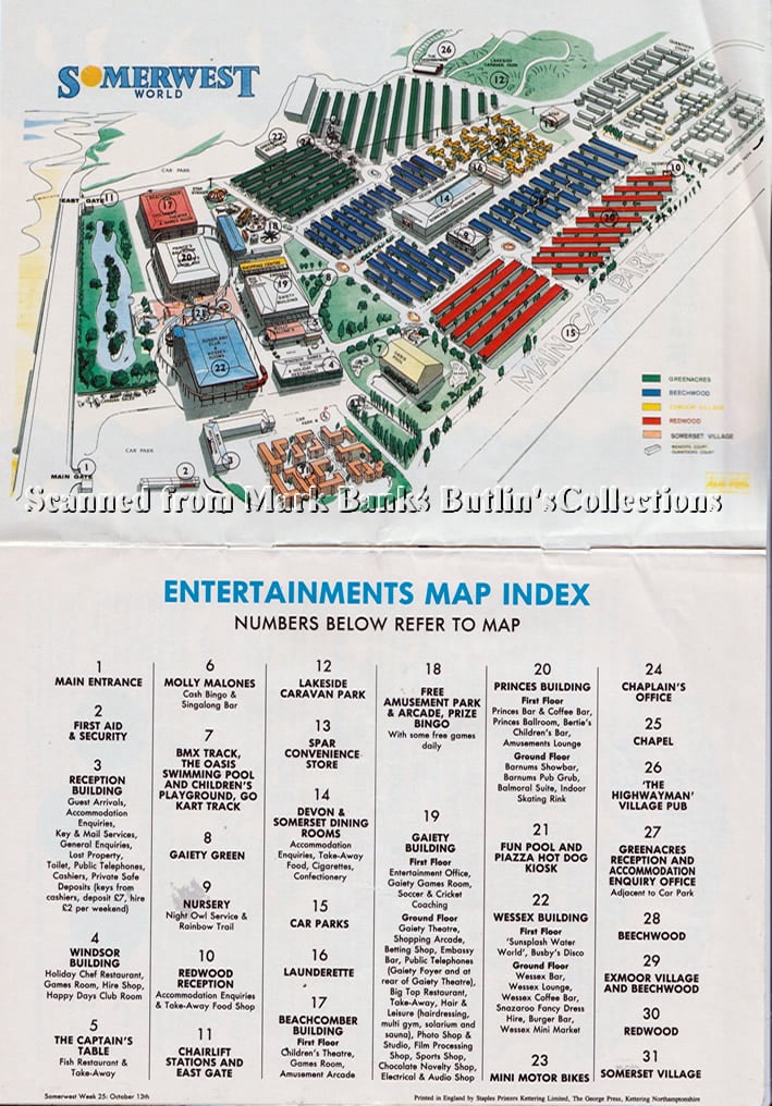 1990 Butlins Minehead Map