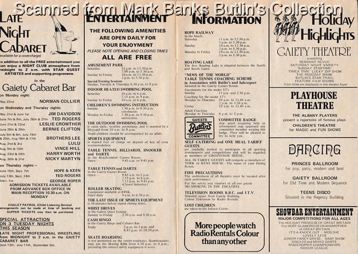 Butlins Filey 1978 Guide