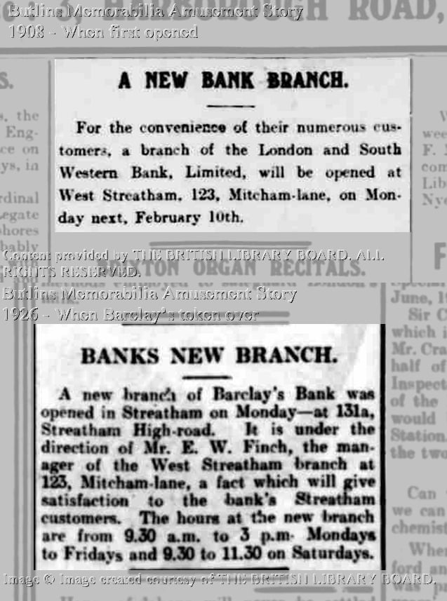 Mixed dates - 1908 - 1926 - Bank in Butlins story