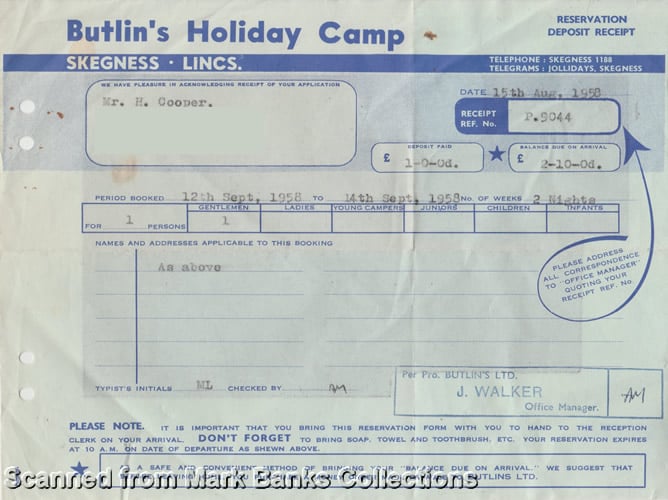 Butlins Skegness Receipt